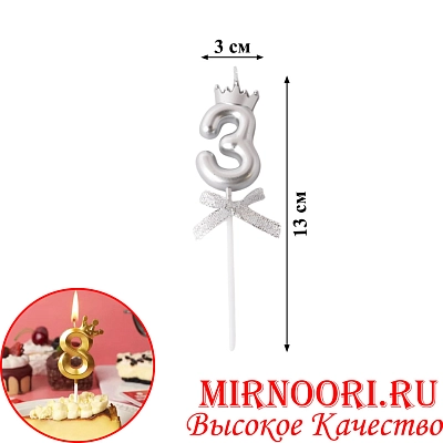 Свечи для торта Цифра СЕРЕБРО 3359-3(1х600)