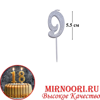 Свечи для торта Цифра СЕРЕБРО 6653-9 (1х600)