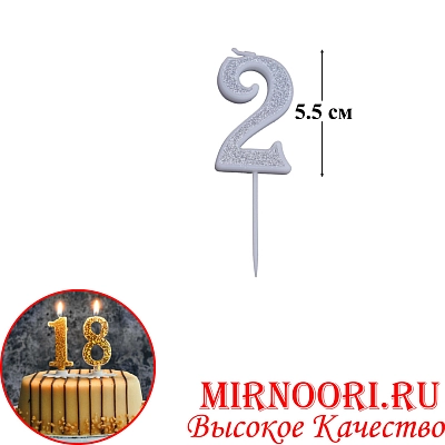 Свечи для торта Цифра СЕРЕБРО 6653-2 (1х600)