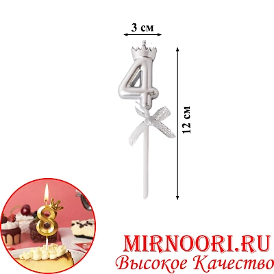 Свечи для торта Цифра СЕРЕБРО 3359-4(1х600)